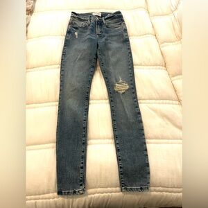 Frame Denim Blue Skinny Jeans with Distressed Details